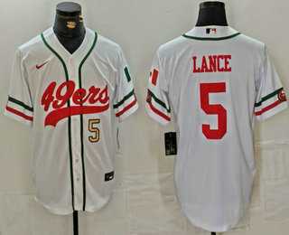 Mens San Francisco 49ers #5 Trey Lance Number White Mexico Cool Base Stitched Baseball Jersey